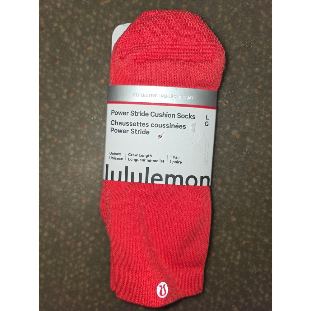 NEW Lululemon Power Stride Cushion Crew Socks Solar Orange Reflective Unisex L